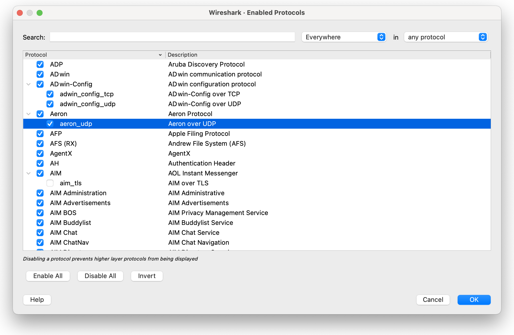 Aeron Wireshark protocol